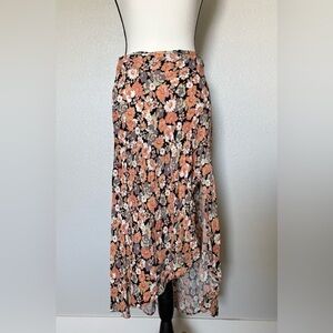 MINKPINK Black Maxi Skirt with Peach and Cream Floral Print